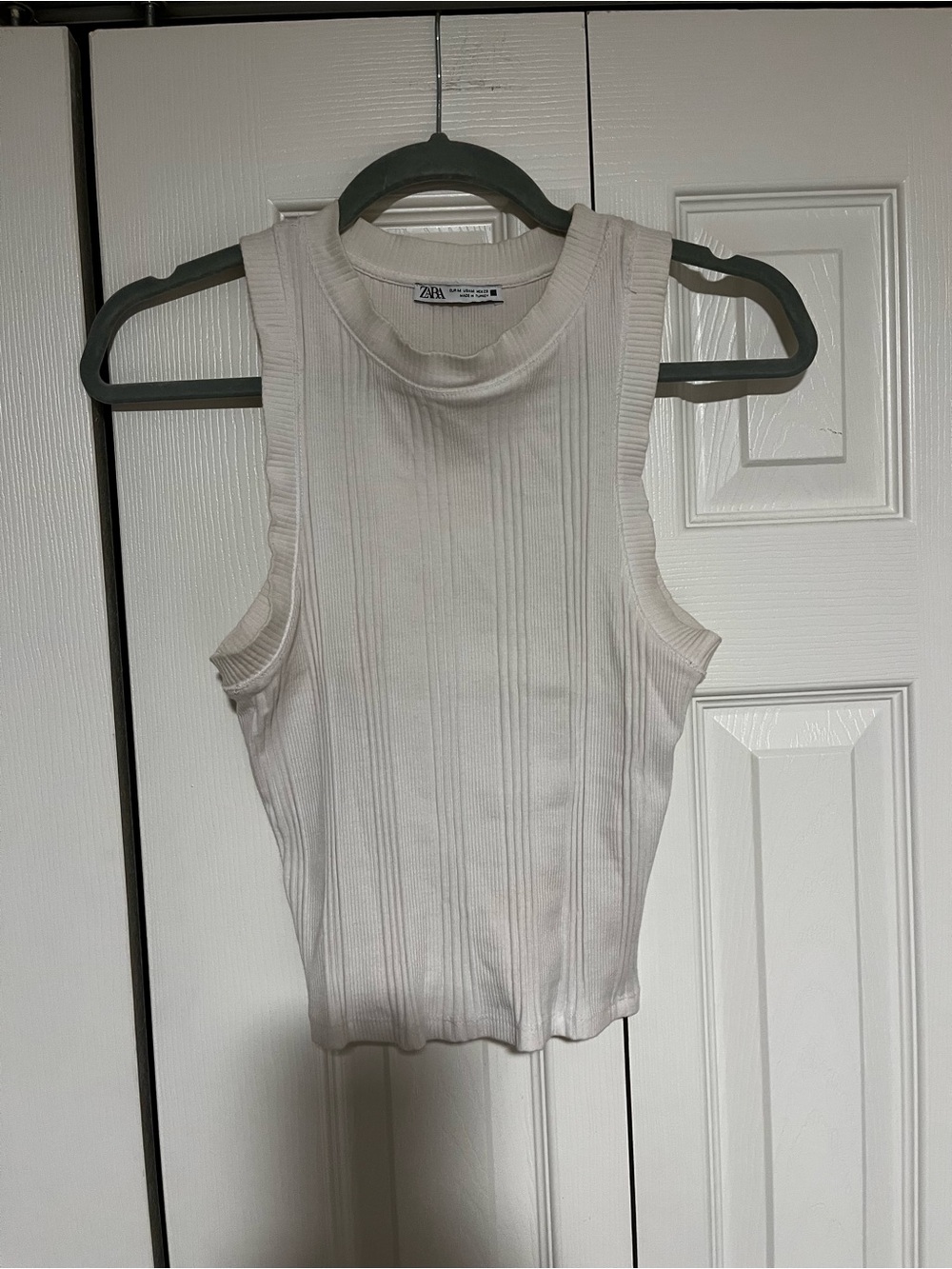 ZARA Cream Ribbed High-Neck Tank Top
